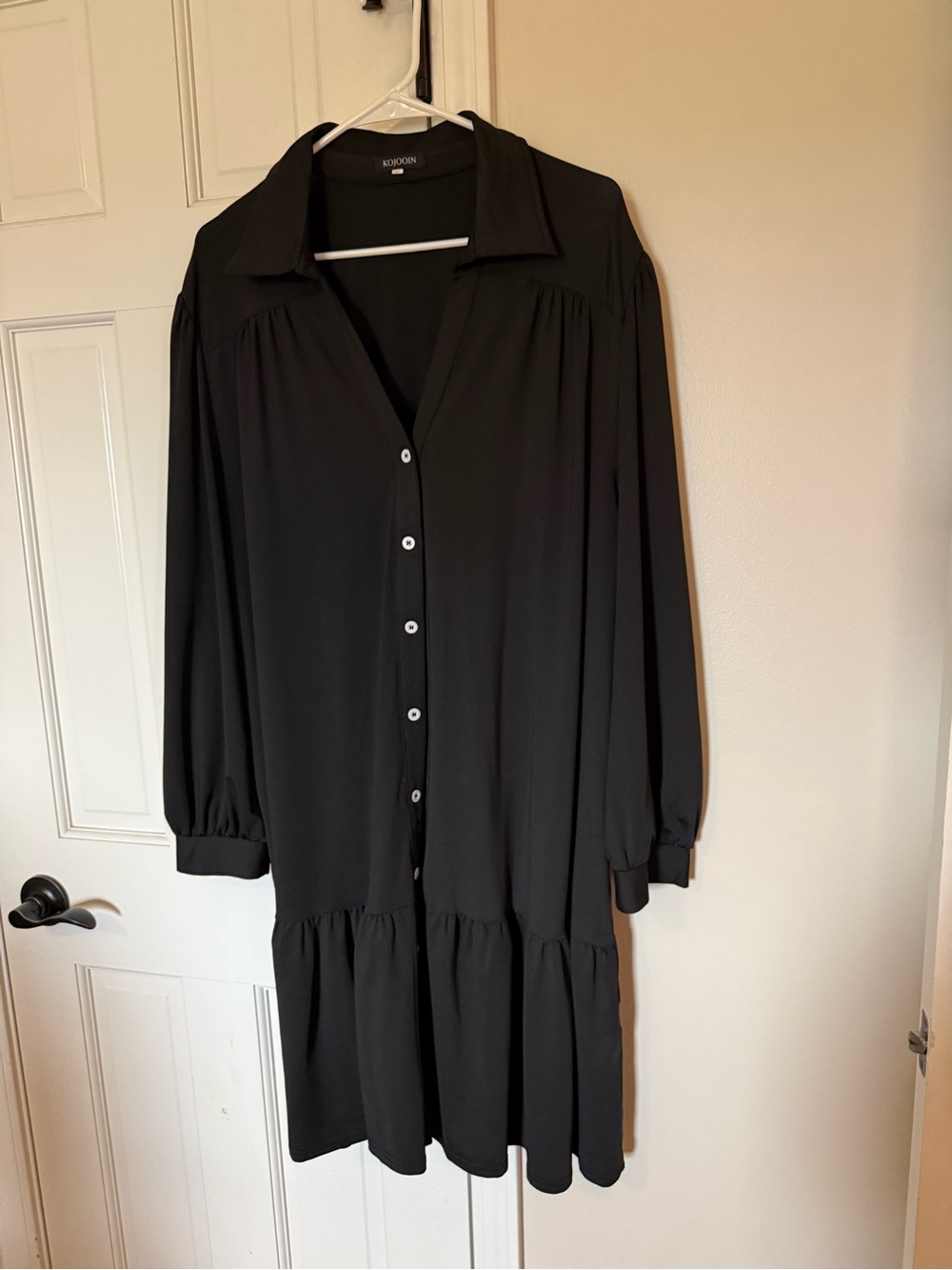 Amazon Women's Black Long-Sleeve Button-Front Tiered Dress